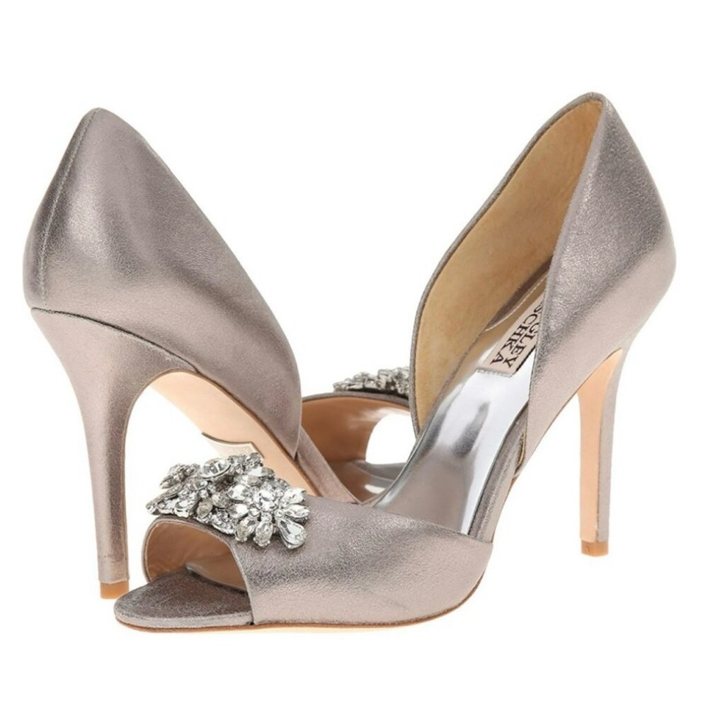 Badgley Mischka Giana II D’Orsay Heels – Pewter Metallic Suede Women’s Size 9M